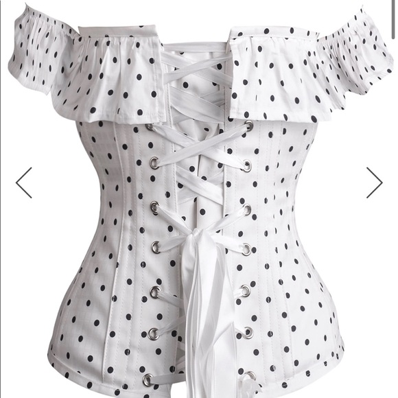 Polka dot off the shoulder corset top with lace up back - Picture 4 of 6